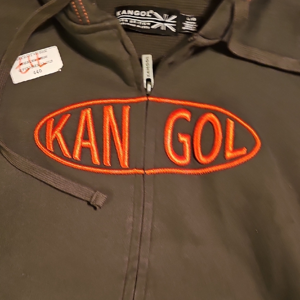 Kangol Zip Up Charcoal Hoodie with Vibrant Orange Logo - Picture 4 of 6